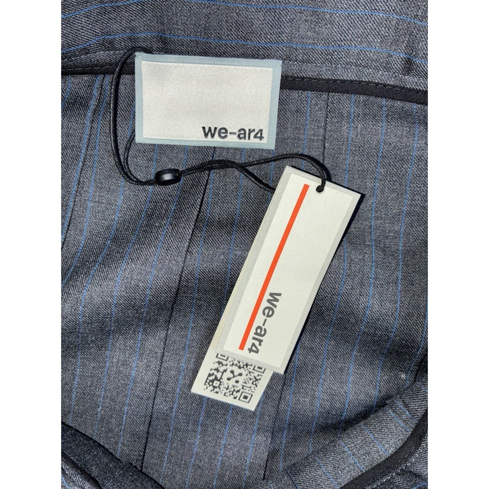 WE-AR4 Asymmetric Pleated Skirt S Gray Virgin Wool Blue Pinstripes USA NEW - Picture 6 of 11